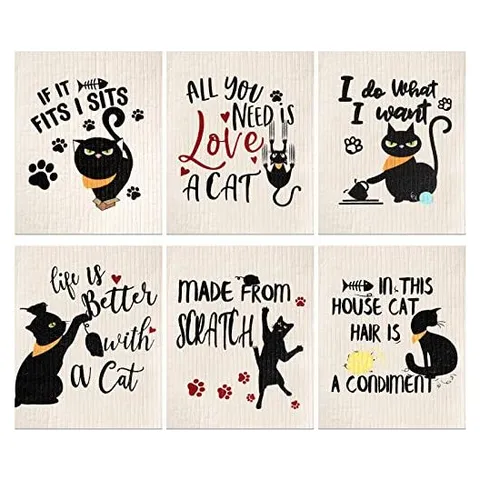 Hoolerry Black Cat Swedish Dishcloths