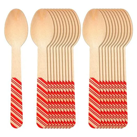 Hoolerry Disposable Wooden Spoons – Red · Striped Style