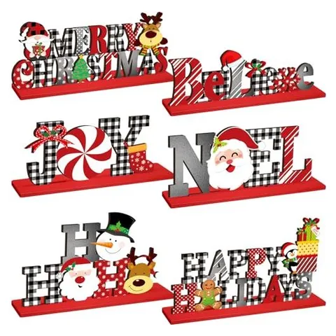 Hoolerry Wooden Holiday & Sports Table Centerpieces – Red · Plaid