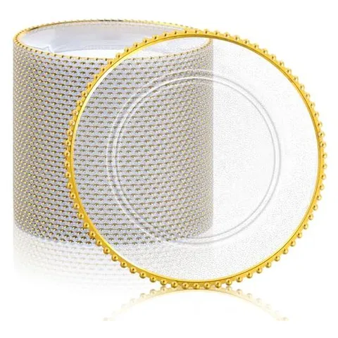 Hoolerry Clear Charger Plates, 13 in – Gold