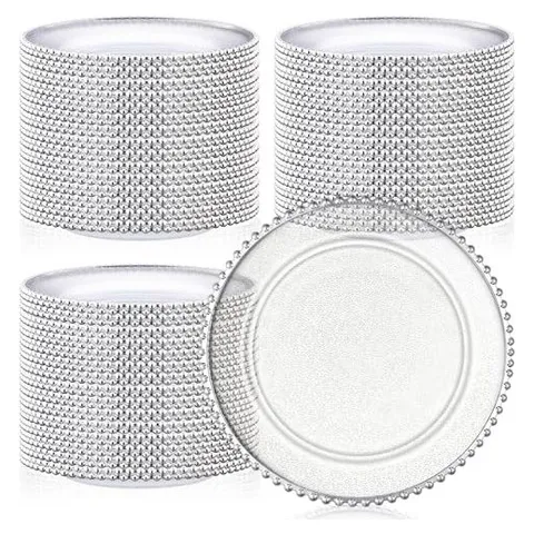 Hoolerry Clear Charger Plates, 13 in – Silver · Beads